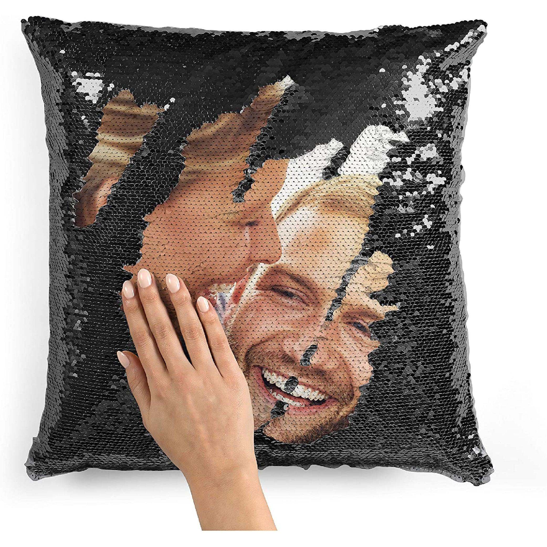 Personalized photo sequin pillow cushion cover best sale