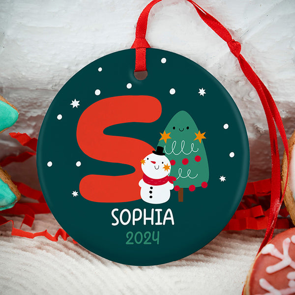 Christmas Red Initial Ornament with Custom Name