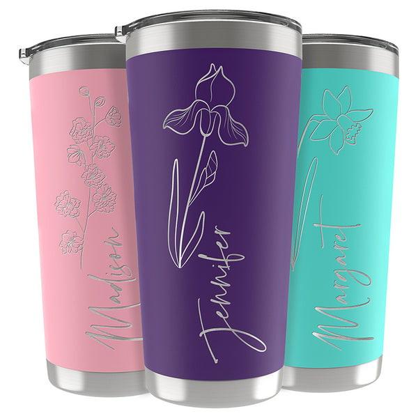 Custom Birthday Tumbler with Birth Month Flowers