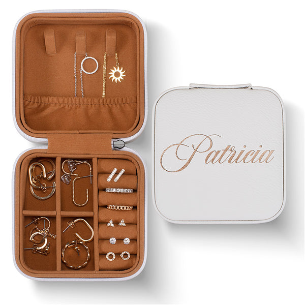 Custom Name Engraved Leatherette Jewelry Organizer Case