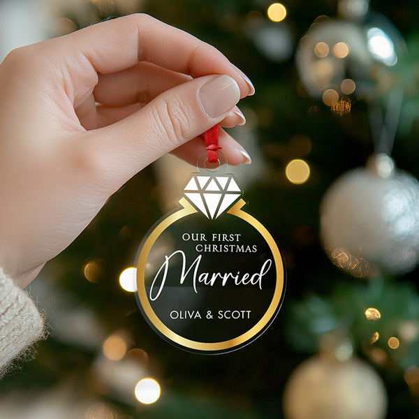 First Christmas Engaged Custom Ring Ornament