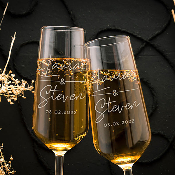 Giftshire's Exquisite Champagne Flute Set with Couples Name