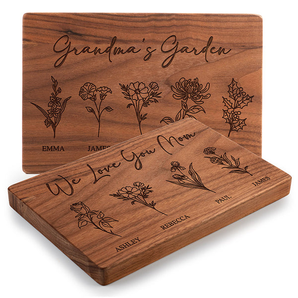 Grandma's Cutting Board - Birth Flower with Kids Names