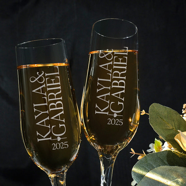 Permanently Engraved Champagne Flute with Spiral Stem