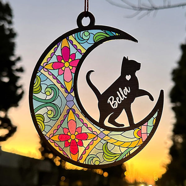 Personalized Cat Crescent Cutout Suncatcher Ornament