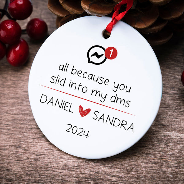 Personalized Couple Ornament, Swiped Right Christmas Ornament for Couples