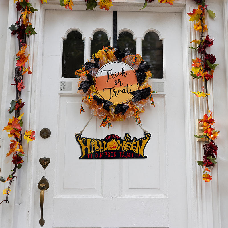 Door Sign for Halloween Last Name for Front Door Family Fall Decoration Custom Painted Sign for outlets Wreath Home Halloween Decor (Item - FWH200)