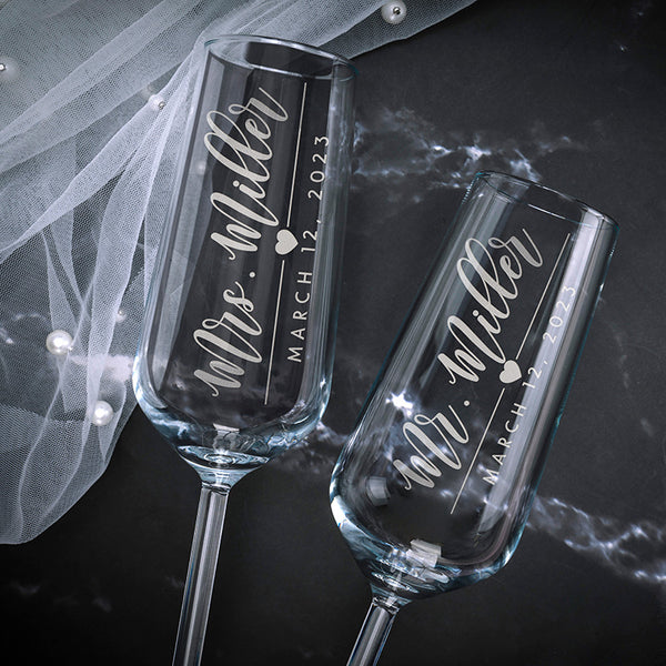 Romantic Matching Champagne Flutes for Couples