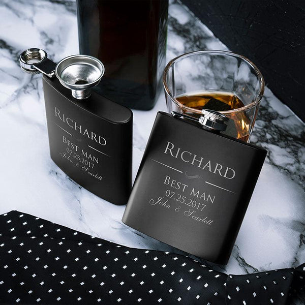 Personalized Groomsmen Flask, Custom Black Flask, Gift for Men - GiftShire