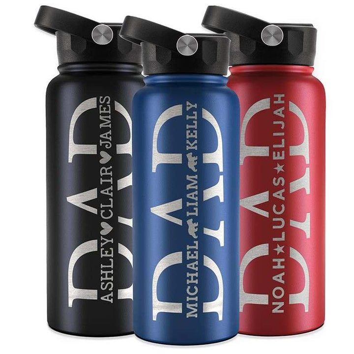 Personalized Water Bottle for Dad w/ Kids’ Names, Dad Birthday Gift - GiftShire